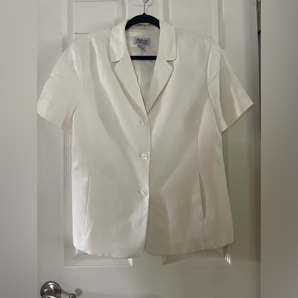 Style & Co. Short-Sleeve Notched Collar Button Front Blazer Top